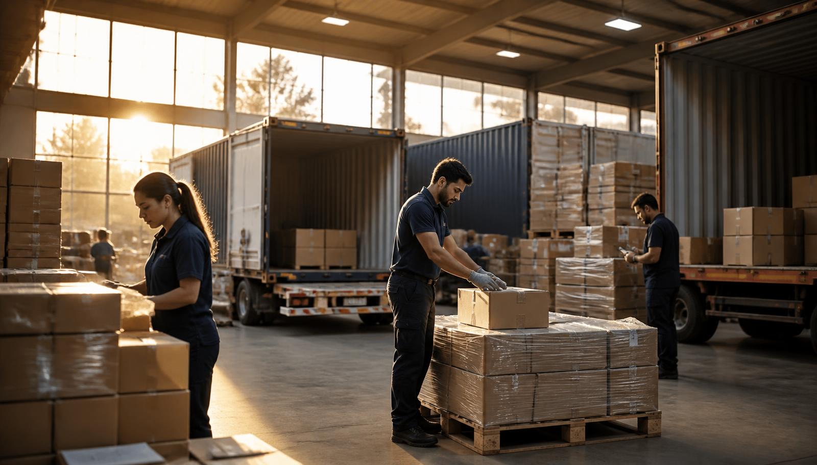 Préparation de colis et conteneurs dans un entrepôt d'export